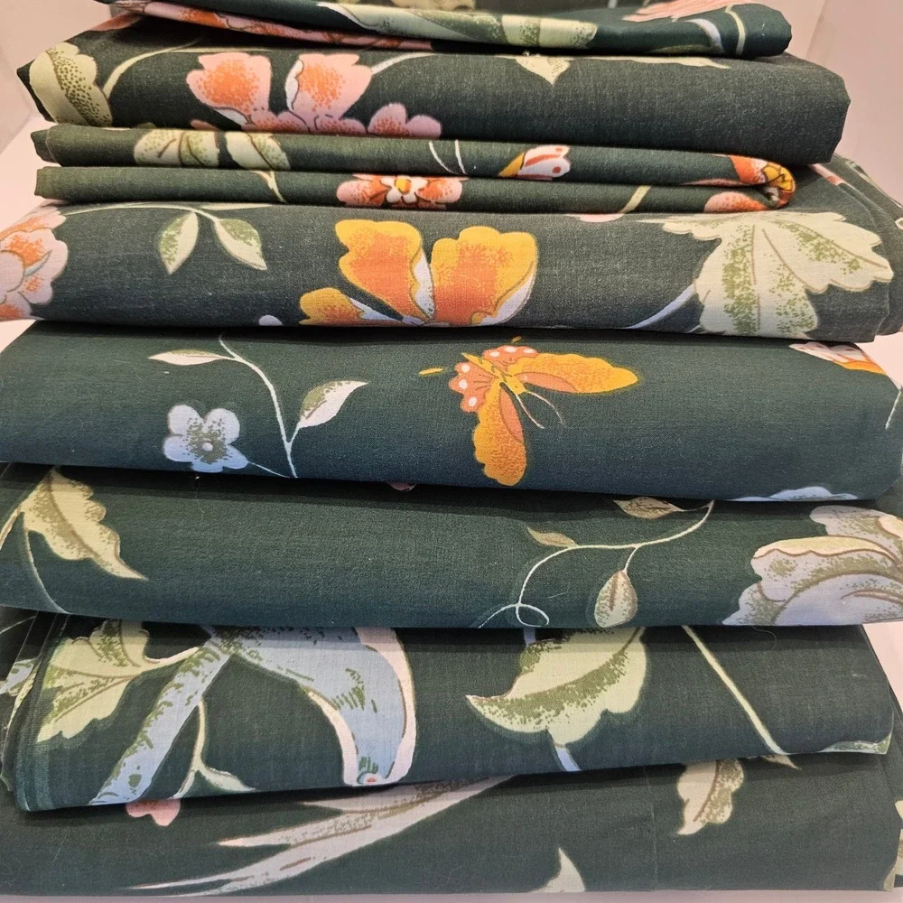 Fieldcrest Empress Garden Full Sheet Set 11pc Lot Vintage Green Floral Butterfly